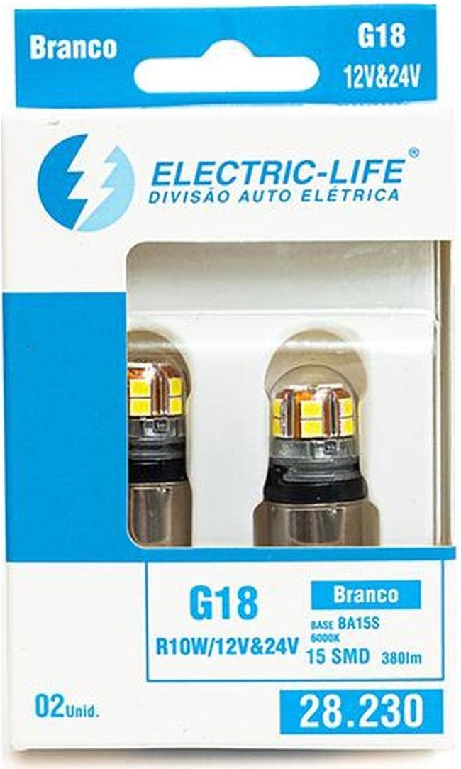 2 Lâmpada Led G18/R10W 2.8W Branca - Electric-Life - 28230