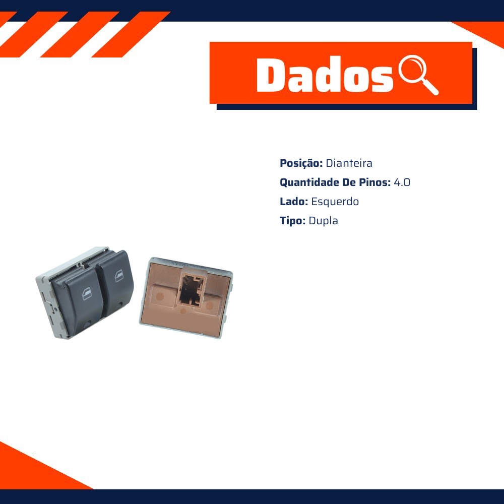 Tecla Acionadora do Vidro Elétrico para Volkswagen Gol e VOYAGE - Micro - 90951