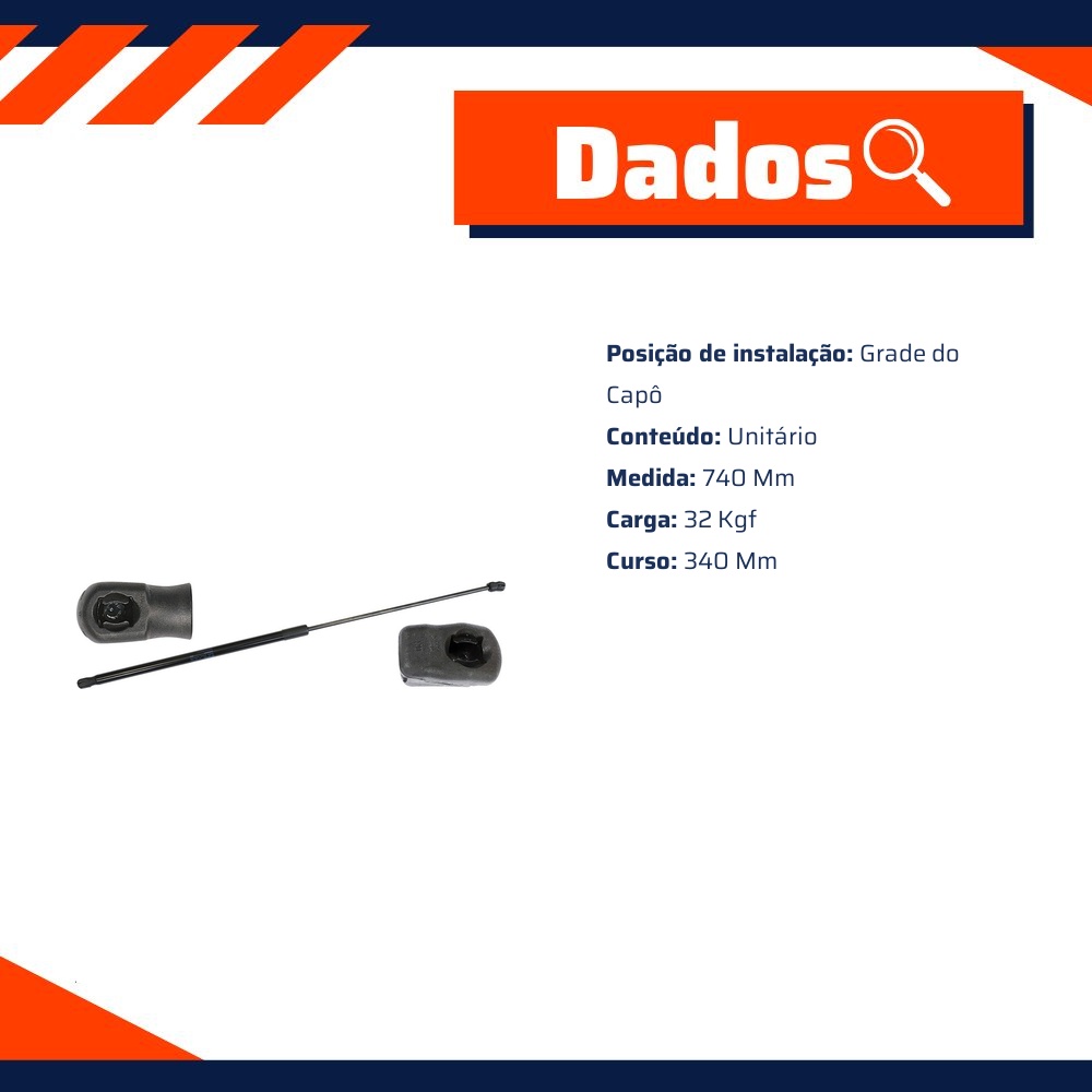 Amortecedor Mola a Gás da Grade do Capô para Volkswagen Passat - Amortex - 96762