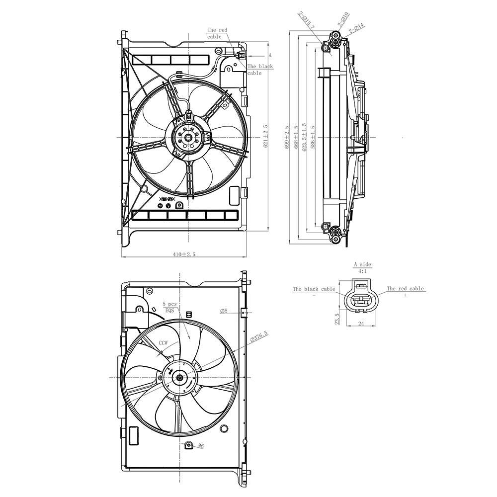 Eletroventilador 12V 80W para Toyota Corolla - Gauss - GE1044