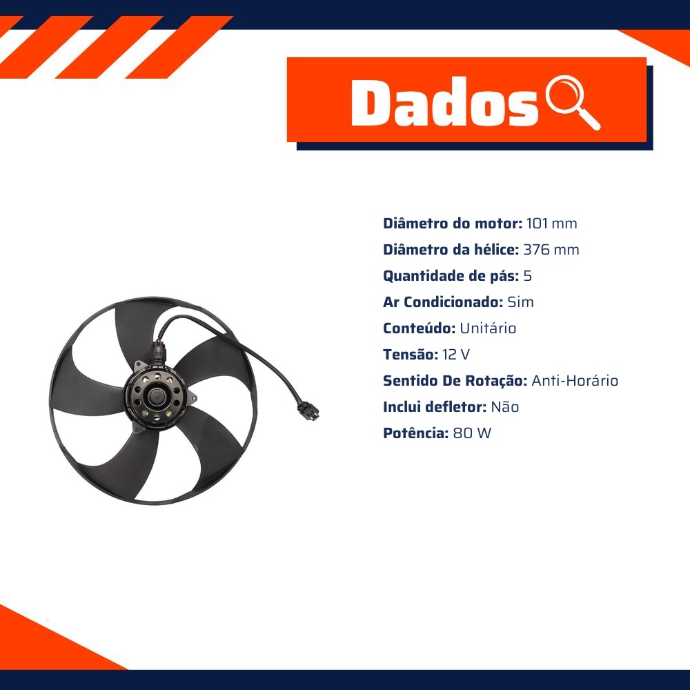 Eletroventilador 12V 80W para Toyota Corolla - Gauss - GE1045