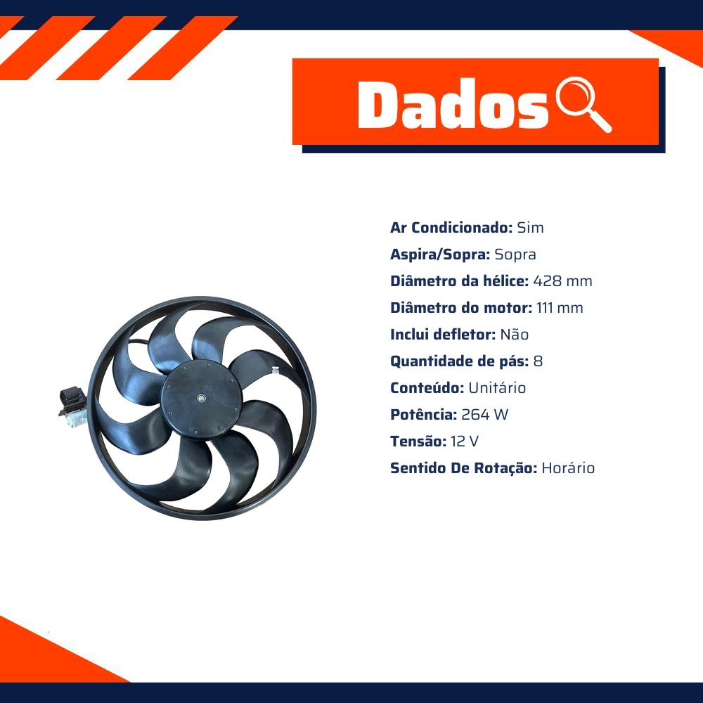 Eletroventilador 12V 264W para Chevrolet Onix - Gauss - GE1196