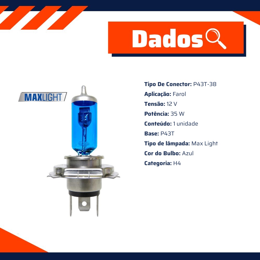Lâmpada Halogena H4 12V 35/35W Bba1 Max Light - Gauss - GL67H4