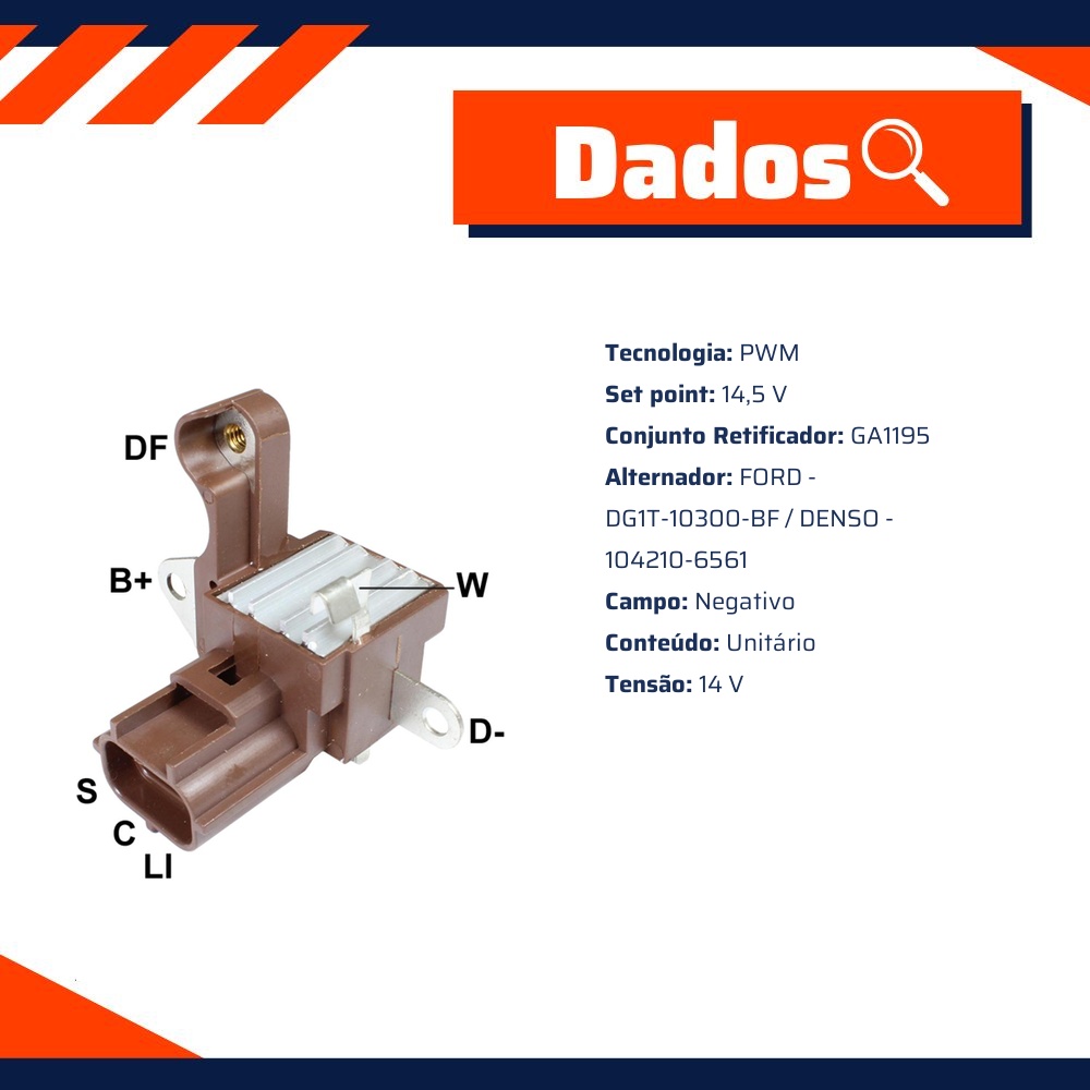 Regulador de Voltagem 14V para Ford Fusion - Gauss - GA195