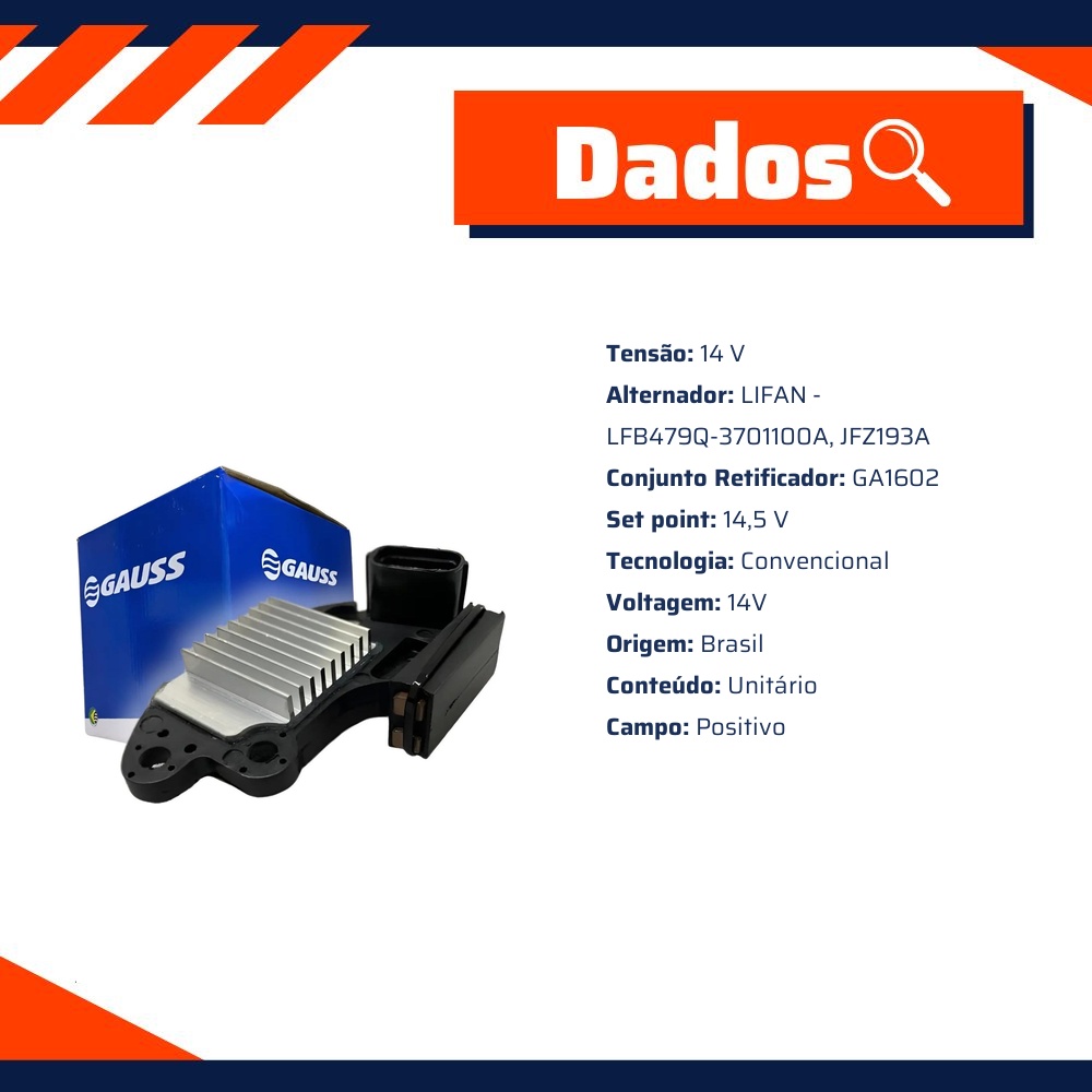 Regulador de Voltagem 14V para Lifan X60 - Gauss - GA599
