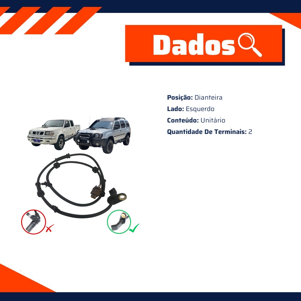 Sensor ABS Dianteiro Esquerdo para Nissan Frontier e X-TERRA - Gauss - GS2423