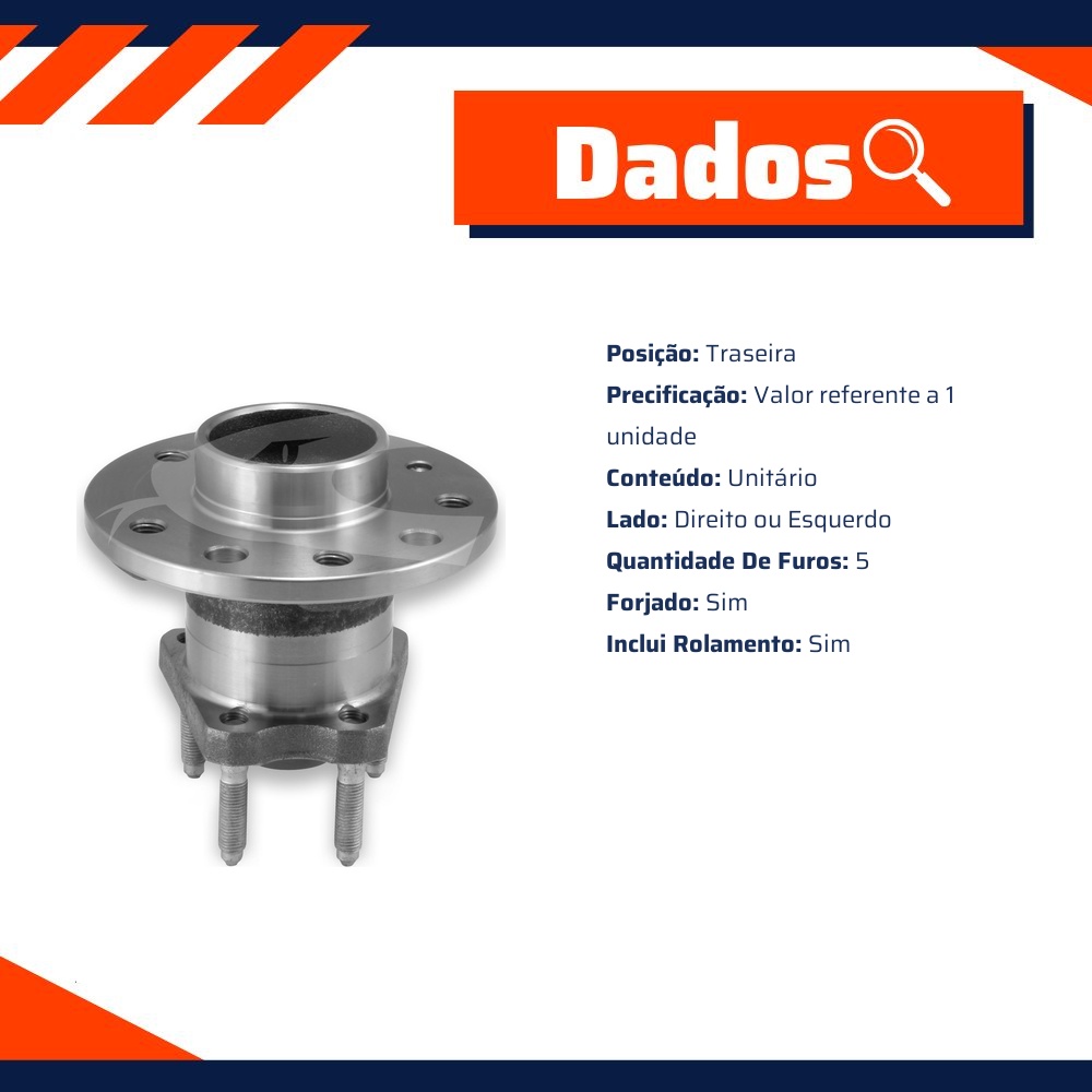 Cubo de Roda Traseiro Direito ou Esquerdo 5 Furos com Rolamento - Cobra Automotiva - CR-412 C
