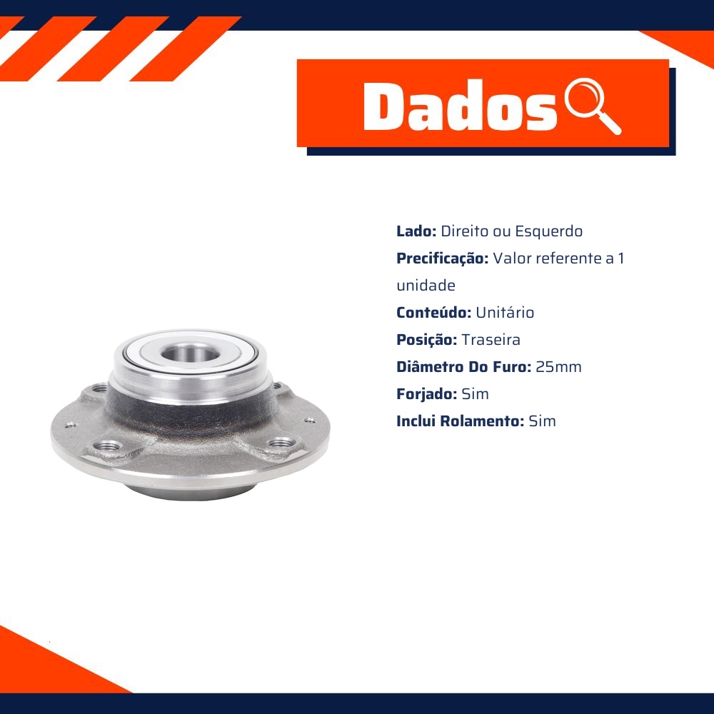 Cubo de Roda Traseiro Direito ou Esquerdo com Rolamento - Cobra Automotiva - CR-508 C