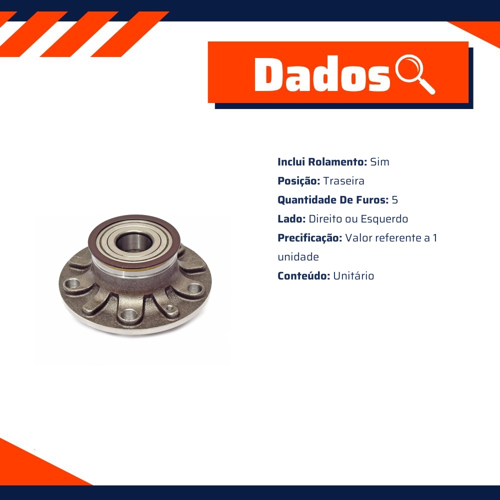 Cubo de Roda Traseiro Direito ou Esquerdo 5 Furos com Rolamento - Cobra Automotiva - CR-563