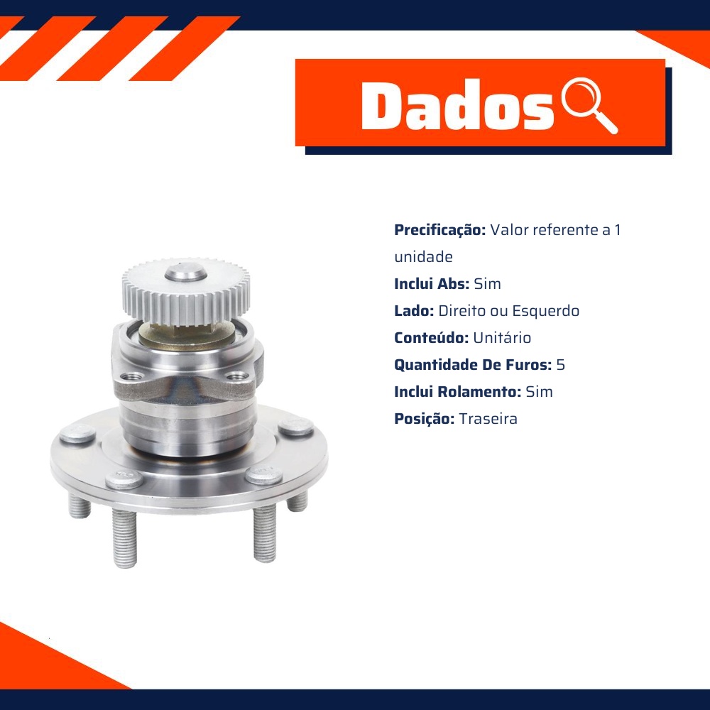 Cubo de Roda Traseiro Direito ou Esquerdo 5 Furos com Rolamento e ABS - Cobra Automotiva - CR-811