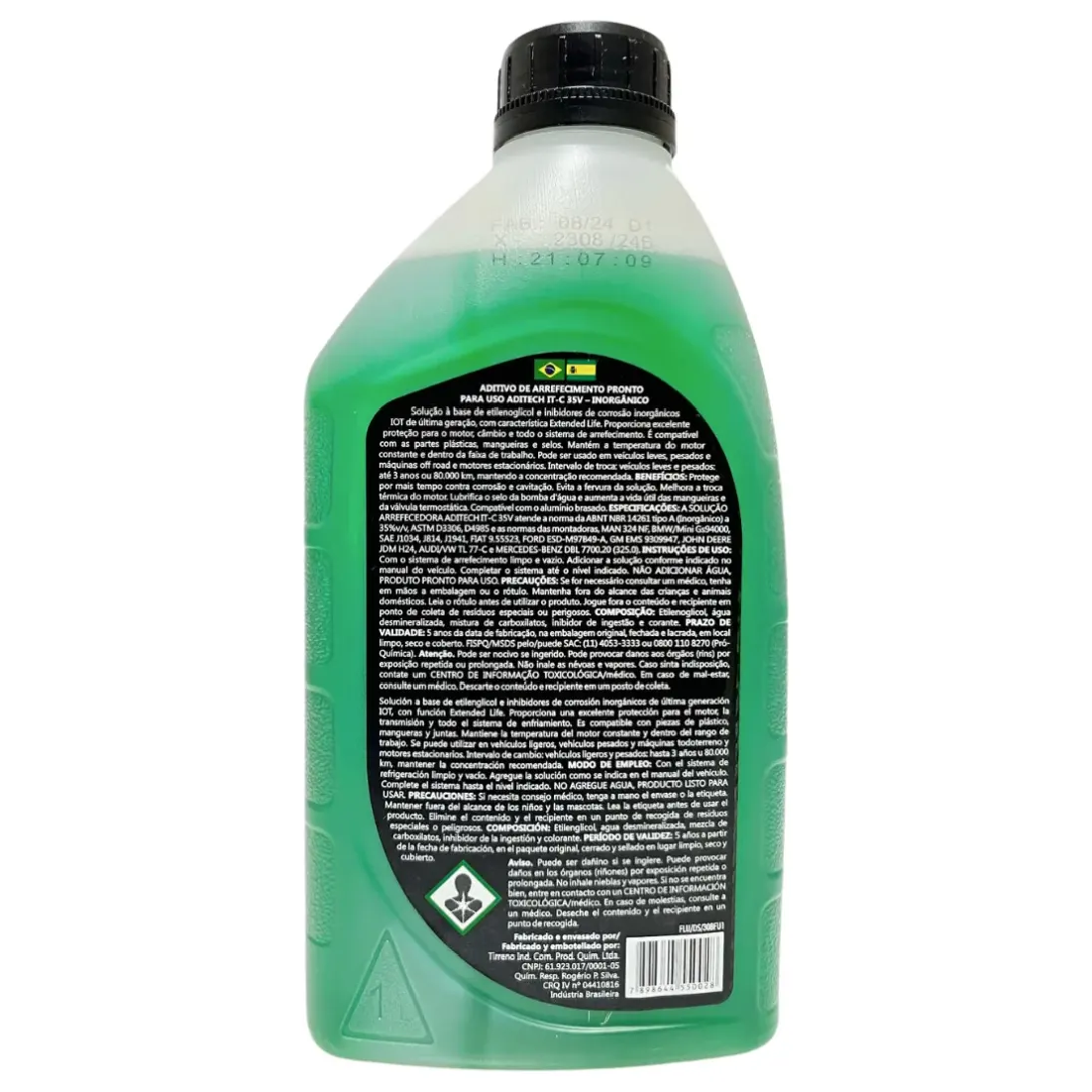 Aditivo para Radiador Verde Tirreno Aditech IT-C Inorgânico Pronto para Uso 1 Litro - Tirreno - FLU/DS/308FU1