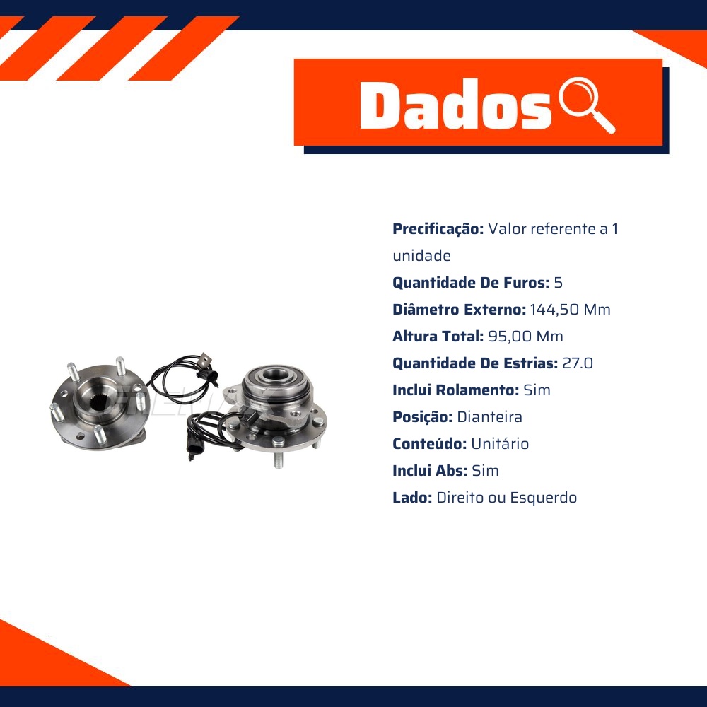 Cubo de Roda Dianteiro 5 Furos com Rolamento e ABS para Chevrolet Blazer e S10 - Fremax - FWB0531