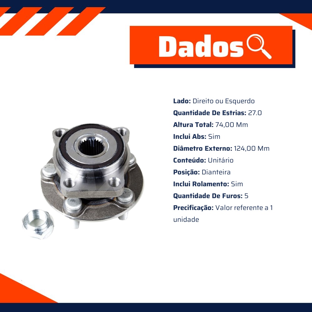 Cubo de Roda Dianteiro Direito ou Esquerdo 5 Furos com Rolamento e ABS - Fremax - FWB0938