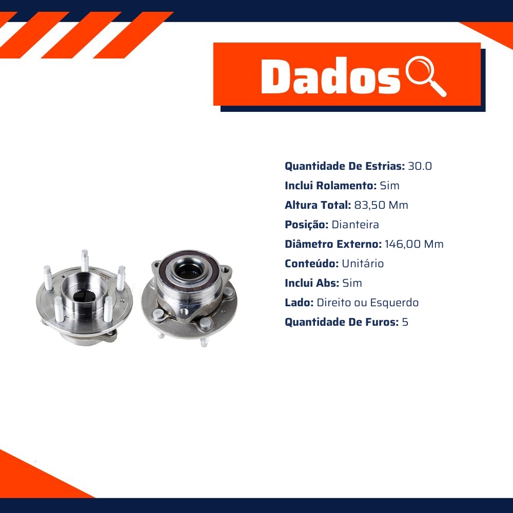 Cubo de Roda Dianteiro Direito ou Esquerdo 5 Furos com Rolamento e ABS para Chevrolet Equinox - Fremax - FWB0925