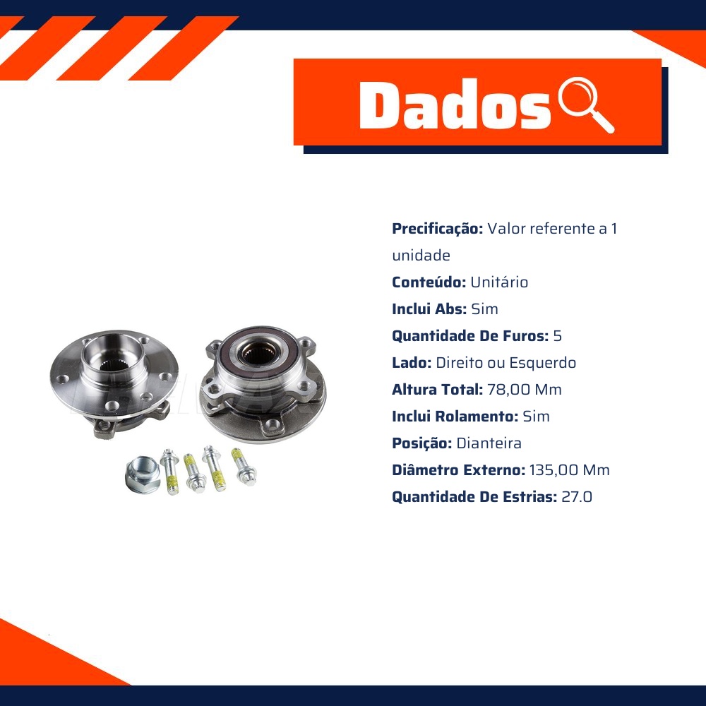 Cubo de Roda Dianteiro Direito ou Esquerdo 5 Furos com Rolamento e ABS - Fremax - FWB0822