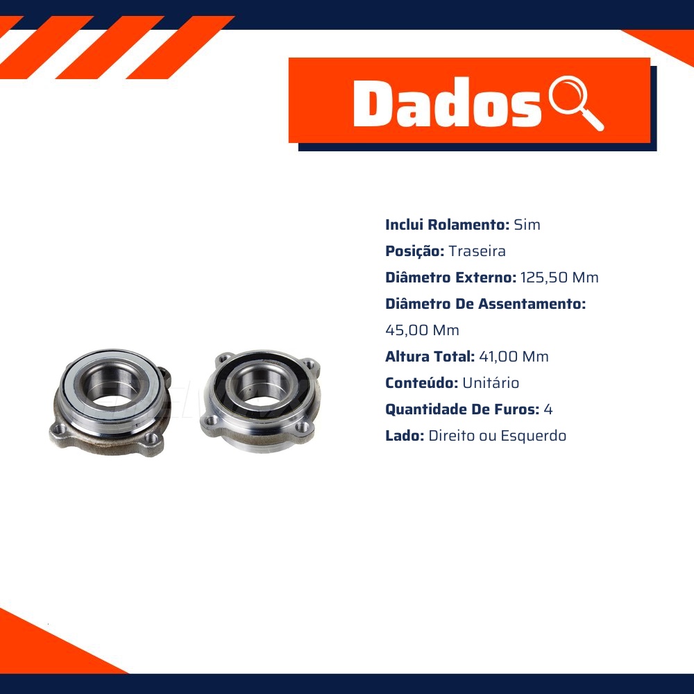 Cubo de Roda Traseiro Direito ou Esquerdo 4 Furos com Rolamento sem ABS para BMW X1 - Fremax - FWB0969