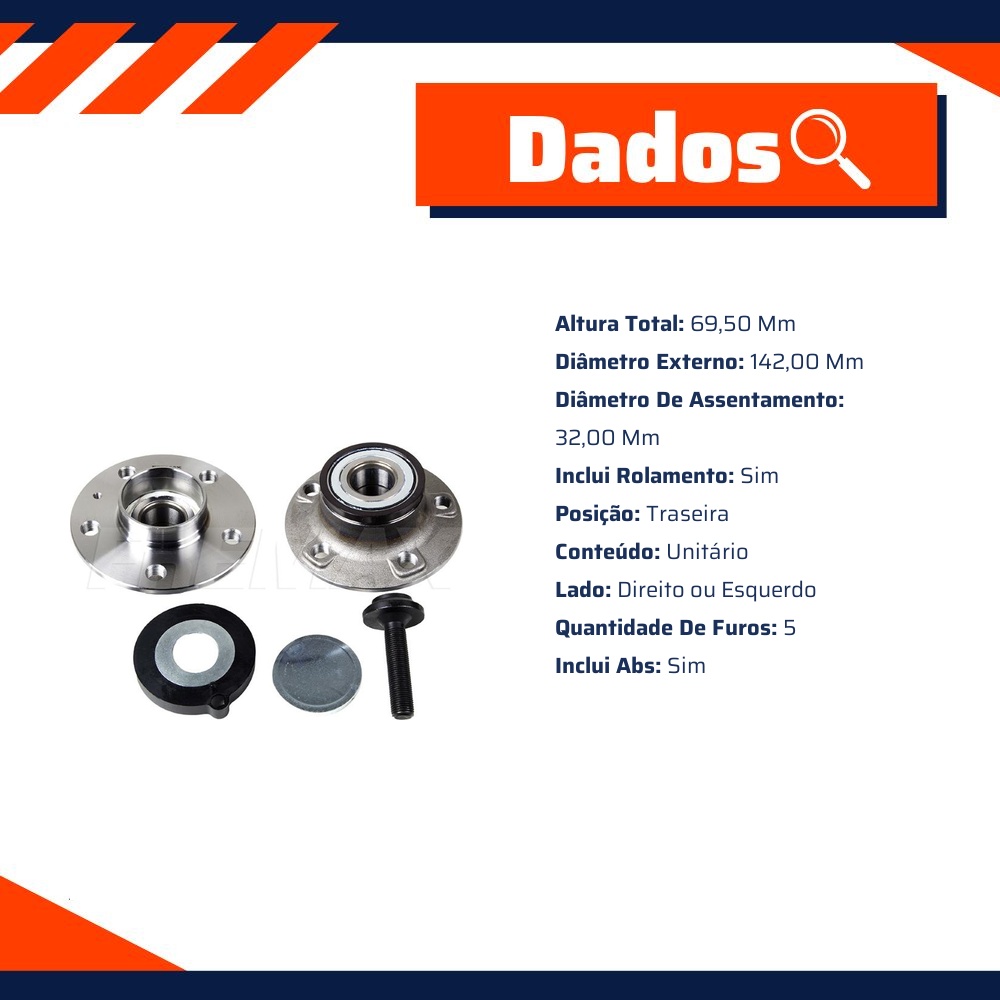 Cubo de Roda Traseiro Direito ou Esquerdo 5 Furos com Rolamento e ABS - Fremax - FWB0901