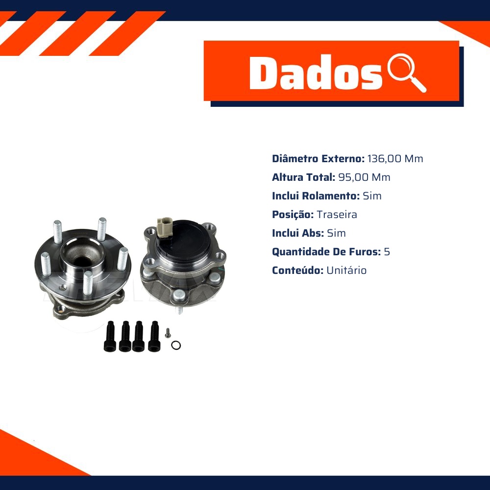 Cubo de Roda Traseiro Direito ou Esquerdo 5 Furos com Rolamento e ABS para Volvo V40 - Fremax - FWB0839