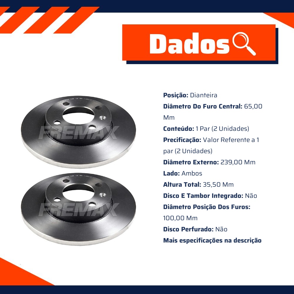 Par de Discos de Freio Sólido Dianteiro - Fremax - BD3300