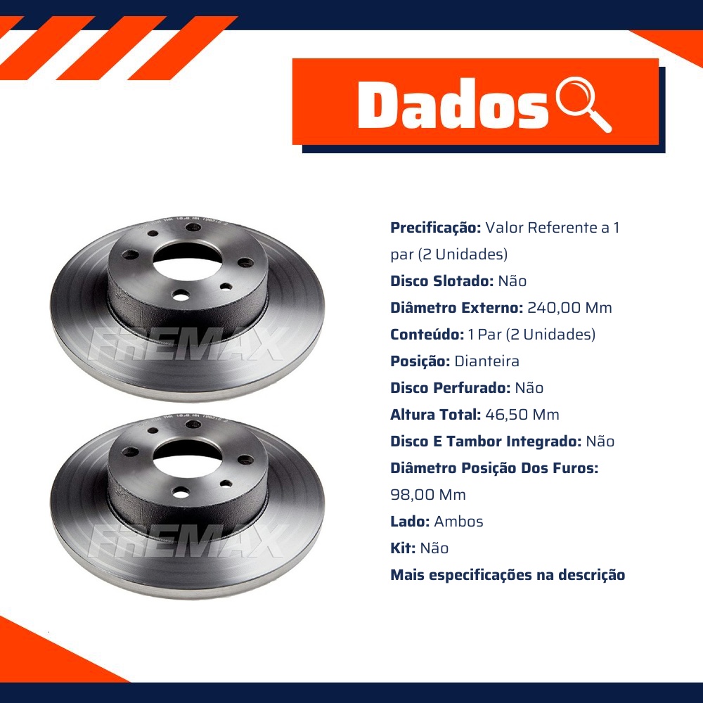 Par de Discos de Freio Sólido Dianteiro - Fremax - BD1815