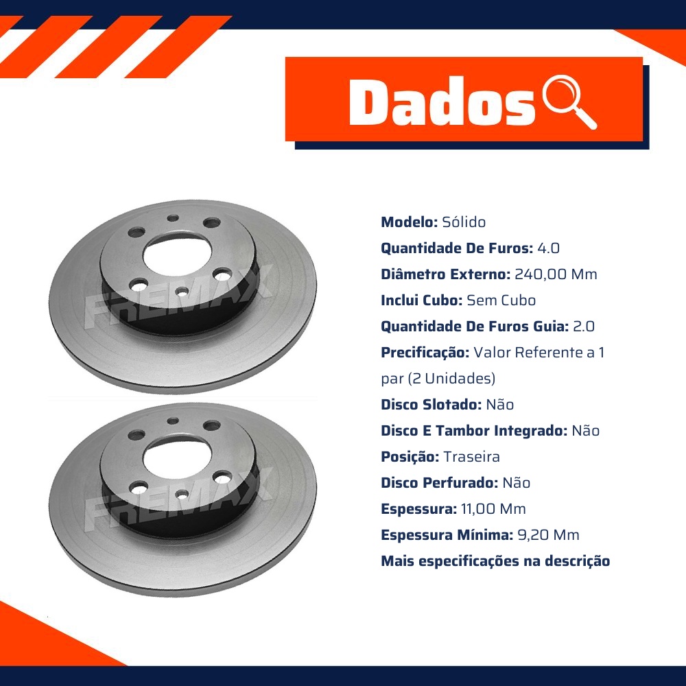 Par de Discos de Freio Sólido Traseiro - Fremax - BD3465