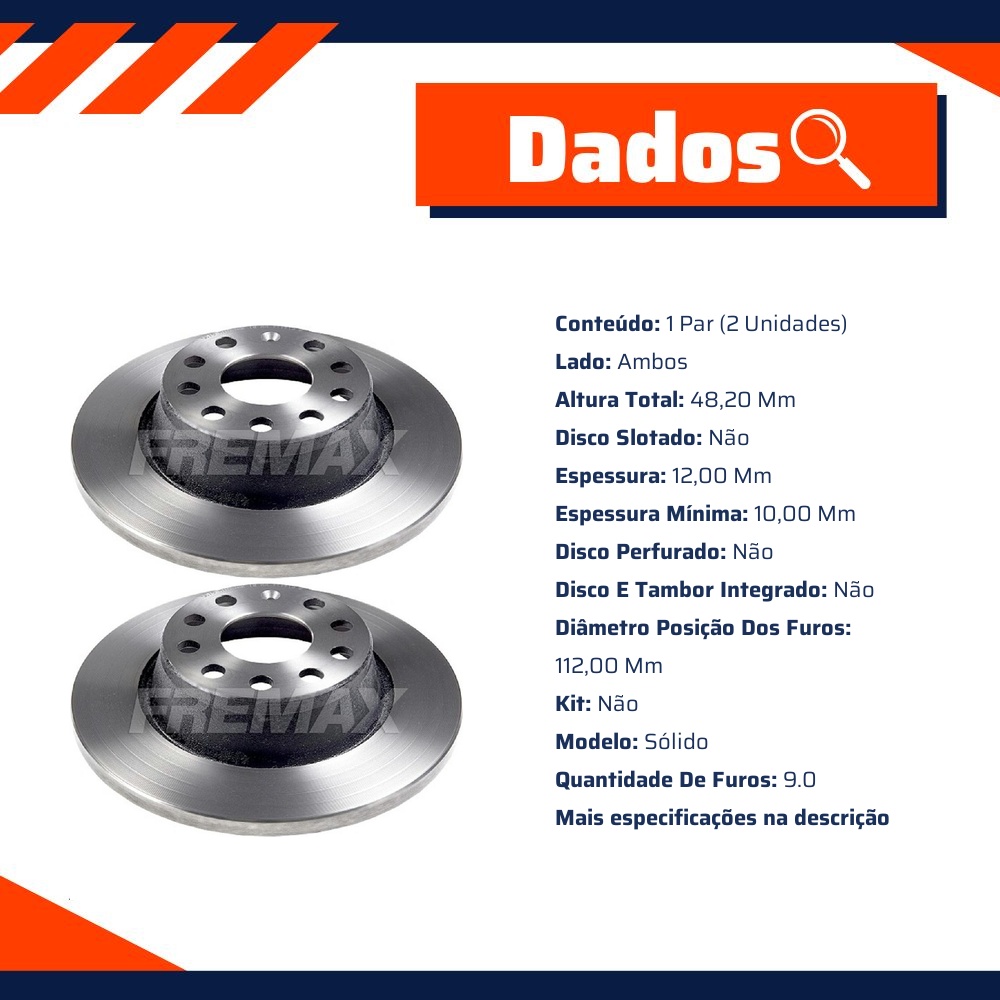 Par de Discos de Freio Sólido Traseiro para Sistema TRW - Fremax - BD5619