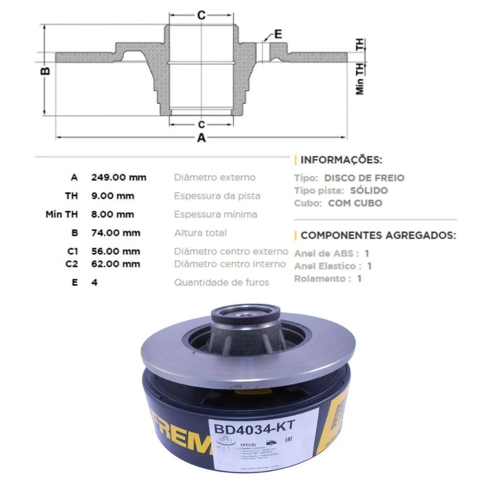 Par Disco de Freio Sólido Traseiro - Fremax - BD4034KT