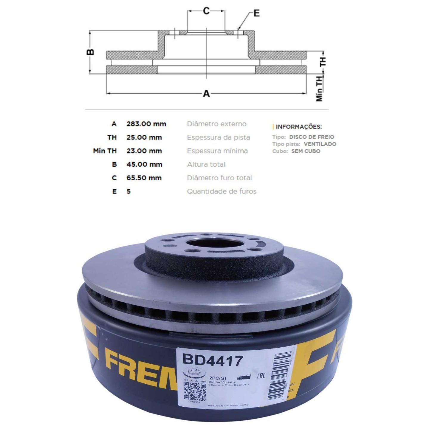 Par de Discos de Freio Ventilado Dianteiro - Fremax - BD4417