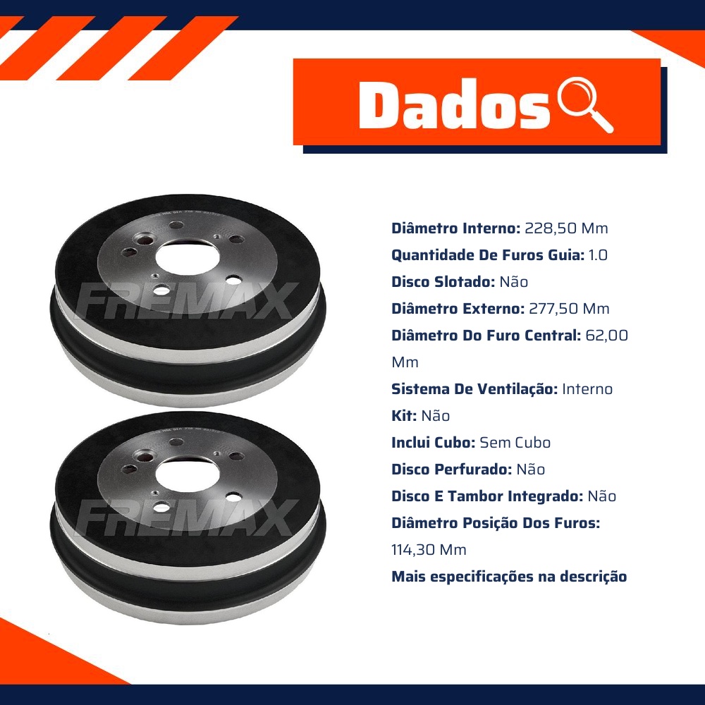 Par Tambor de Freio Traseiro para Toyota RAV4 - Fremax - BD4443