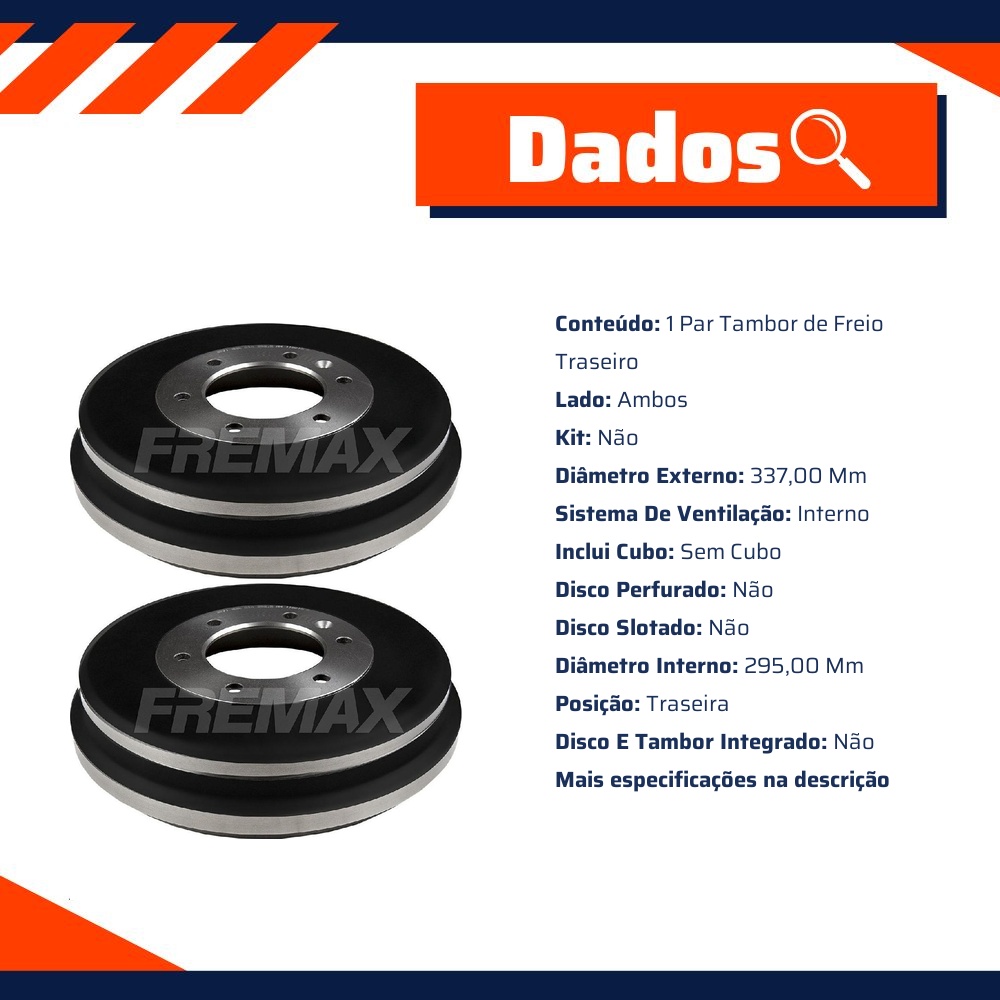 Par de Tambor de Freio Traseiro - Fremax - BD3971
