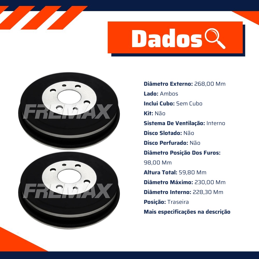 Par de Tambor de Freio Traseiro - Fremax - BD9600