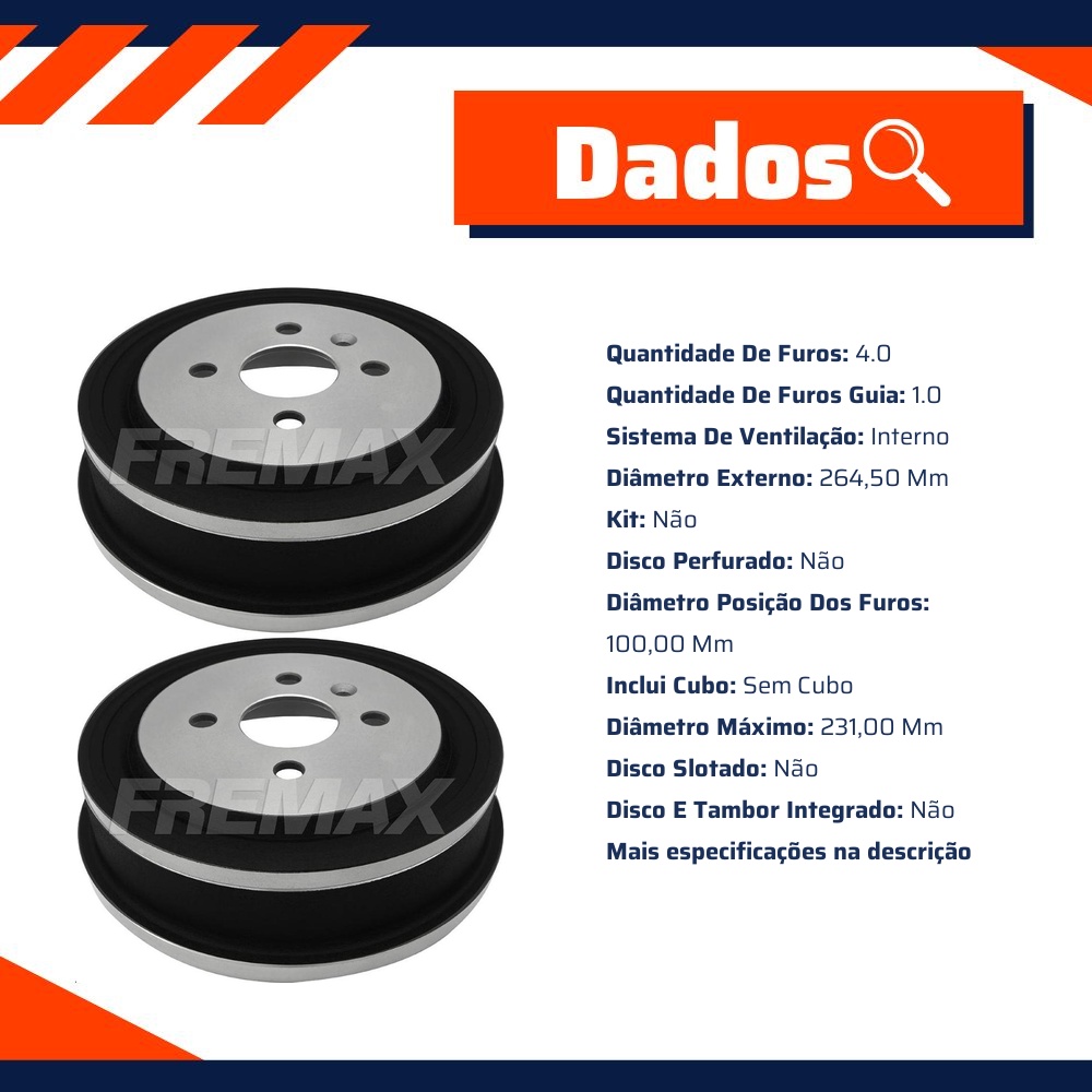 Par de Tambor de Freio Traseiro - Fremax - BD8063