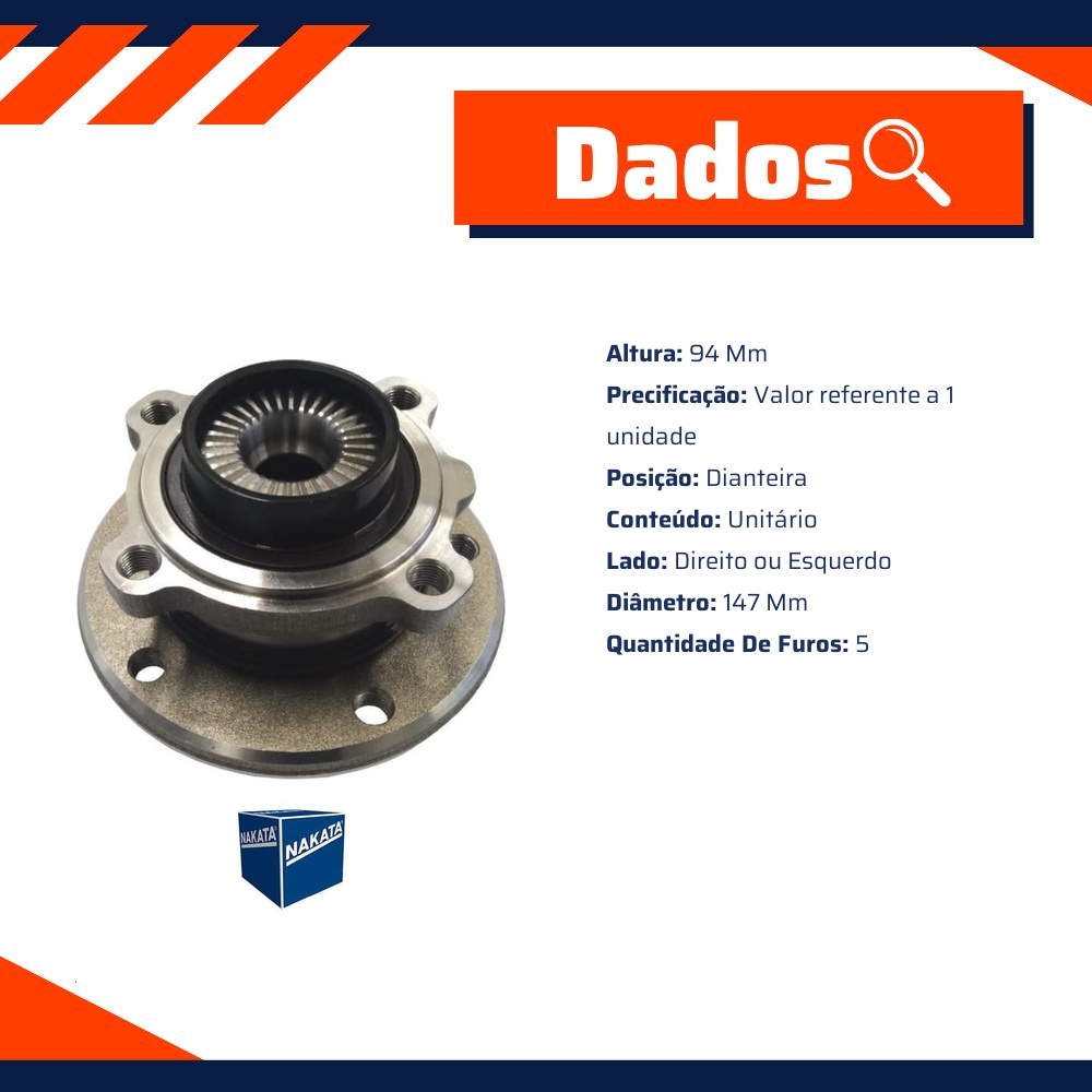 Cubo de Roda Dianteiro Direito ou Esquerdo 5 Furos para BMW X1 - Nakata - NKF 8292