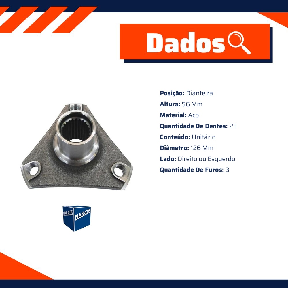 Cubo de Roda Dianteiro Direito ou Esquerdo 3 Furos 23 Dentes para Renault Kwid - Nakata - NKF 8217