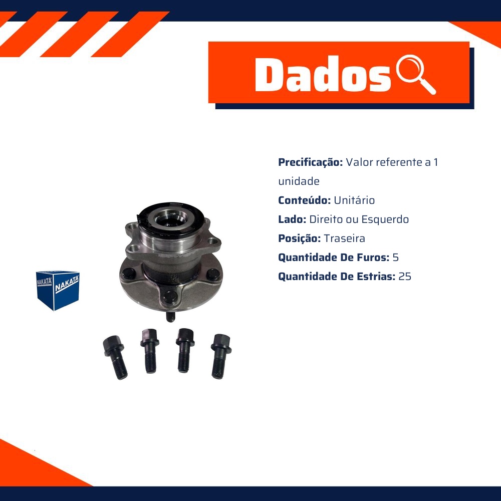 Cubo de Roda Traseiro 5 Furos para Mitsubishi ASX e Outlander - Nakata - NKF 8206