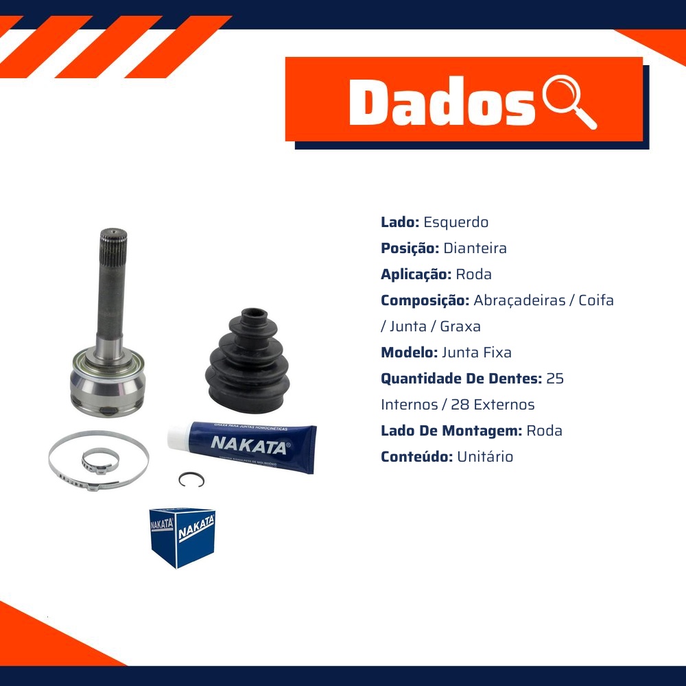 Junta Homocinética Dianteira Esquerda para Mitsubishi L200 e Pajero Sport - Nakata - NJH13-1123