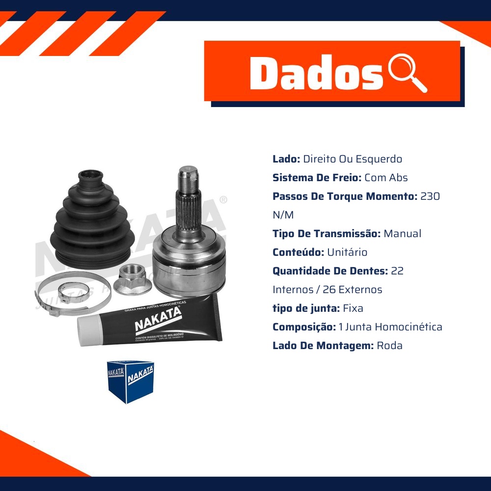 Junta Homocinética Roda para Honda City e FIT - Nakata - NJH22-1549