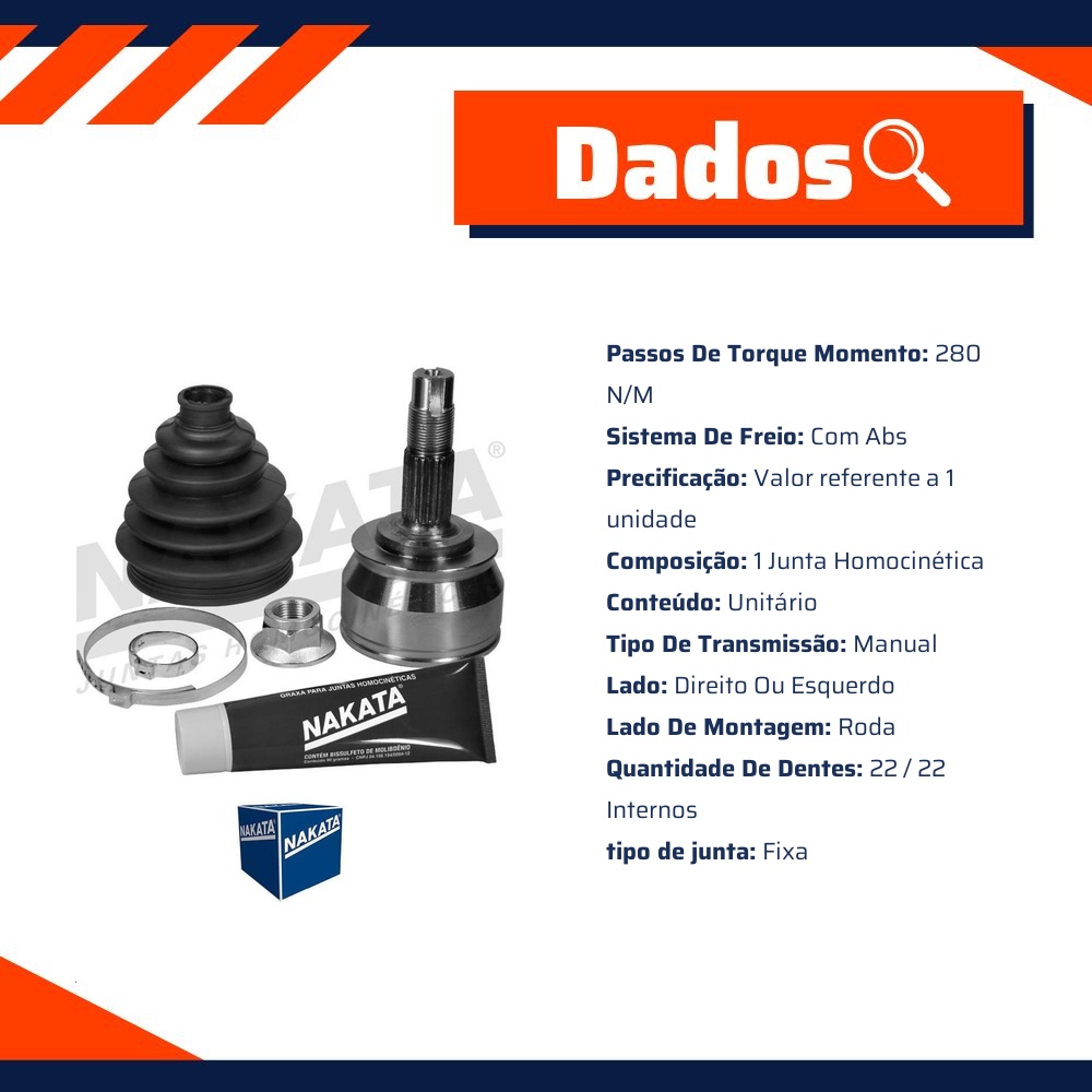 Junta Homocinética Roda para Fiat Grand Siena e Uno - Nakata - NJH21-1409