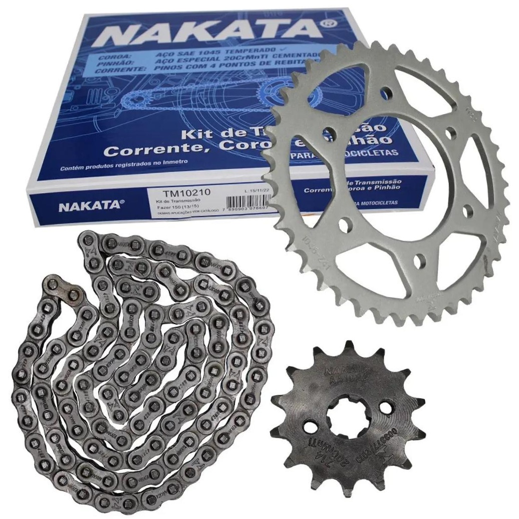 Kit da Coroa Pinhão e Corrente para Yamaha YS 150 FAZER - Nakata - TM10210