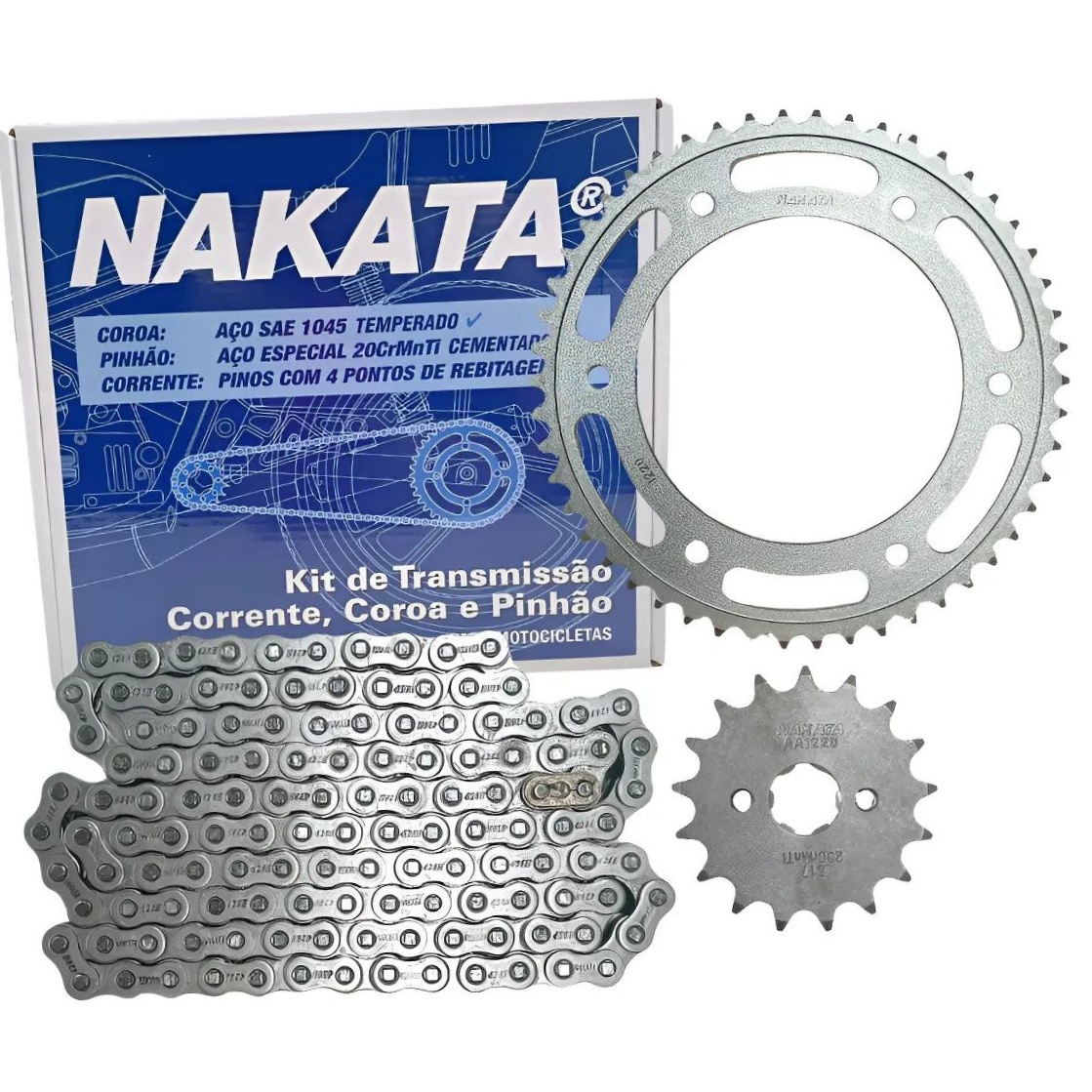 Kit da Coroa Pinhão e Corrente para Honda NXR 160 BROS e XRE 190 - Nakata - TM10190R