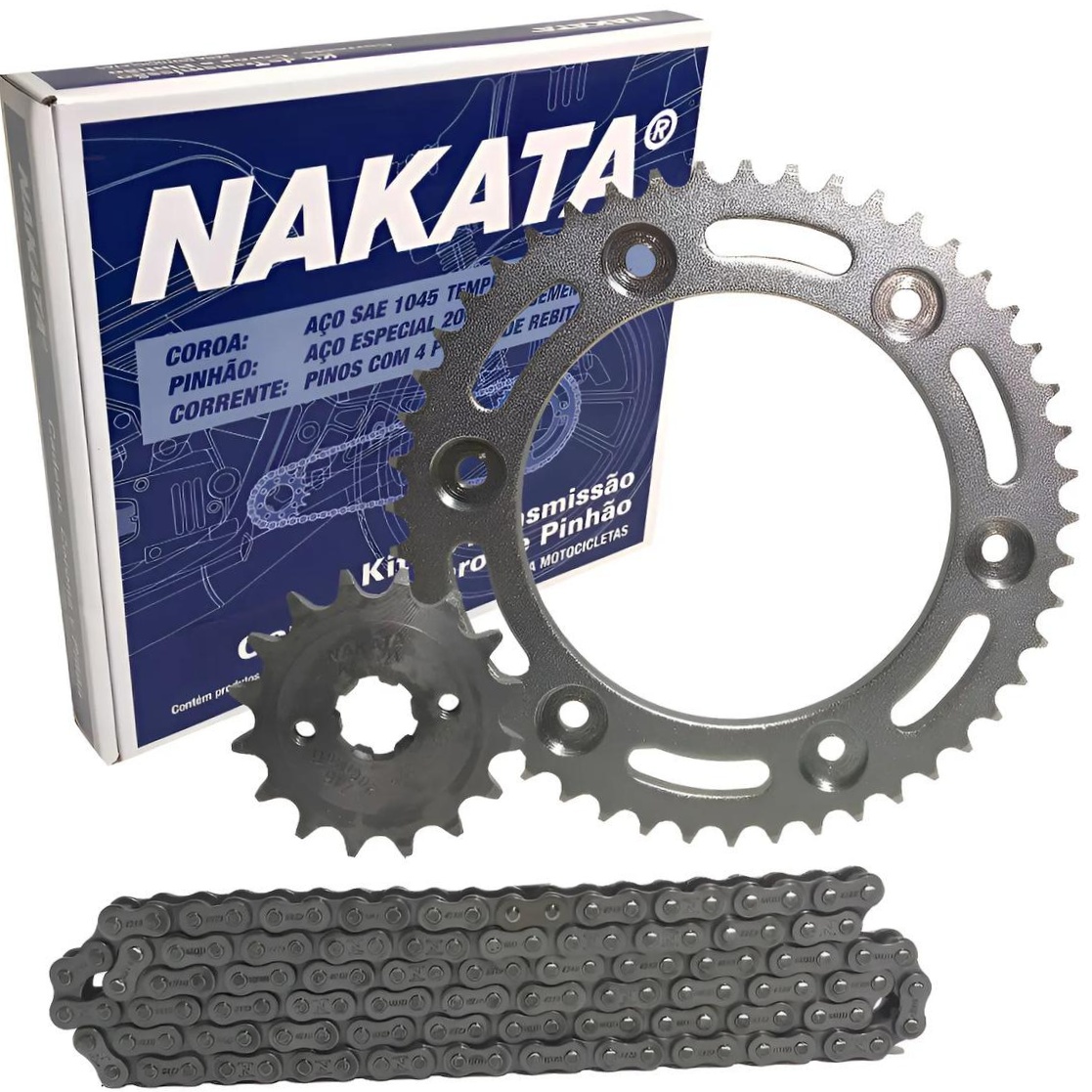 Kit da Coroa Pinhão e Corrente para Honda NXR 160 BROS e XRE 190 - Nakata - TM10190