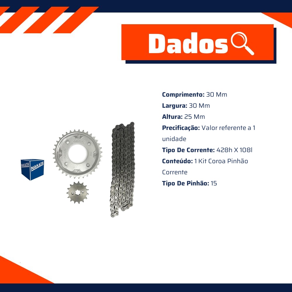 Kit da Coroa Pinhão e Corrente para Honda Biz 100 - Nakata - TM10105