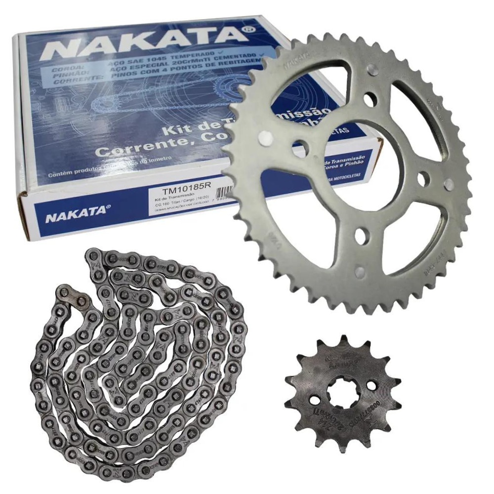 Kit da Coroa Pinhão e Corrente para Honda CG 160 - Nakata - TM10185R