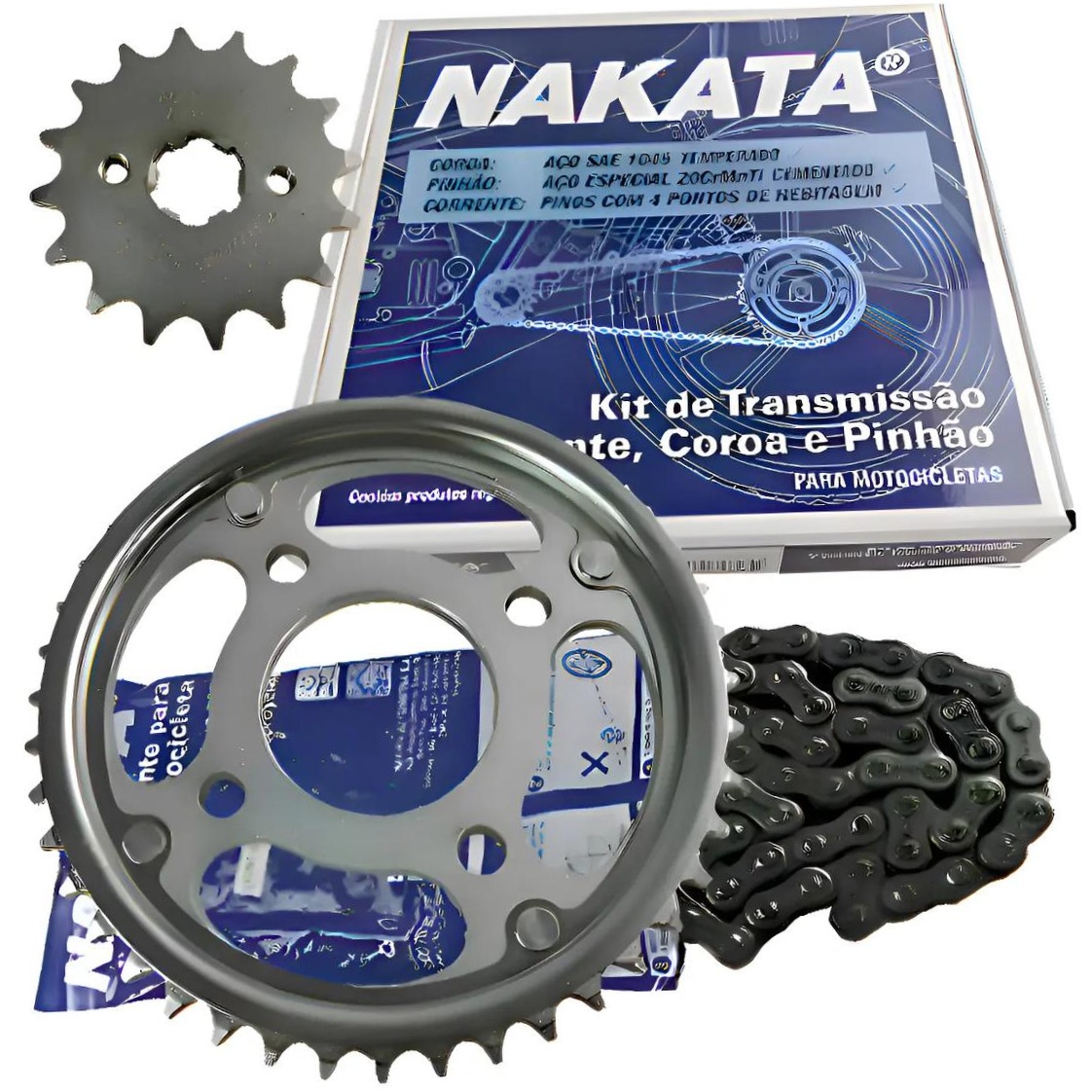 Kit da Coroa Pinhão e Corrente para Honda CG 160 - Nakata - TM10185R