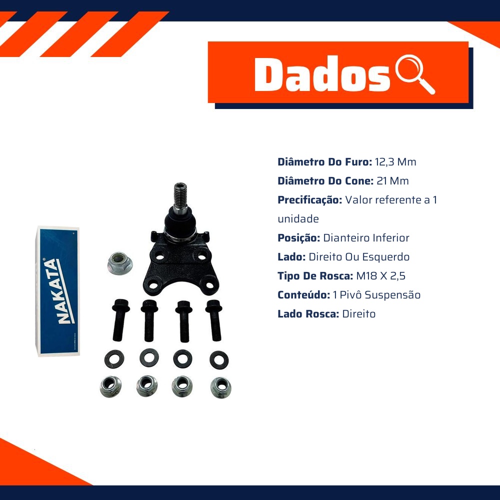 Pivô de Suspensão Dianteiro Inferior para Chevrolet S10 e Trailblazer - Nakata - N 93083