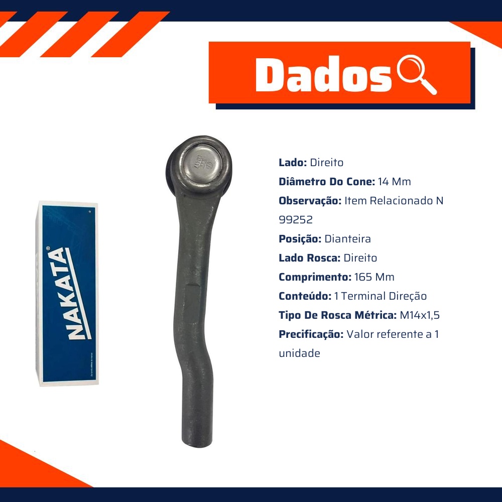 Terminal de Direção Dianteiro Direito para Honda HR-V e WR-V - Nakata - N 99246