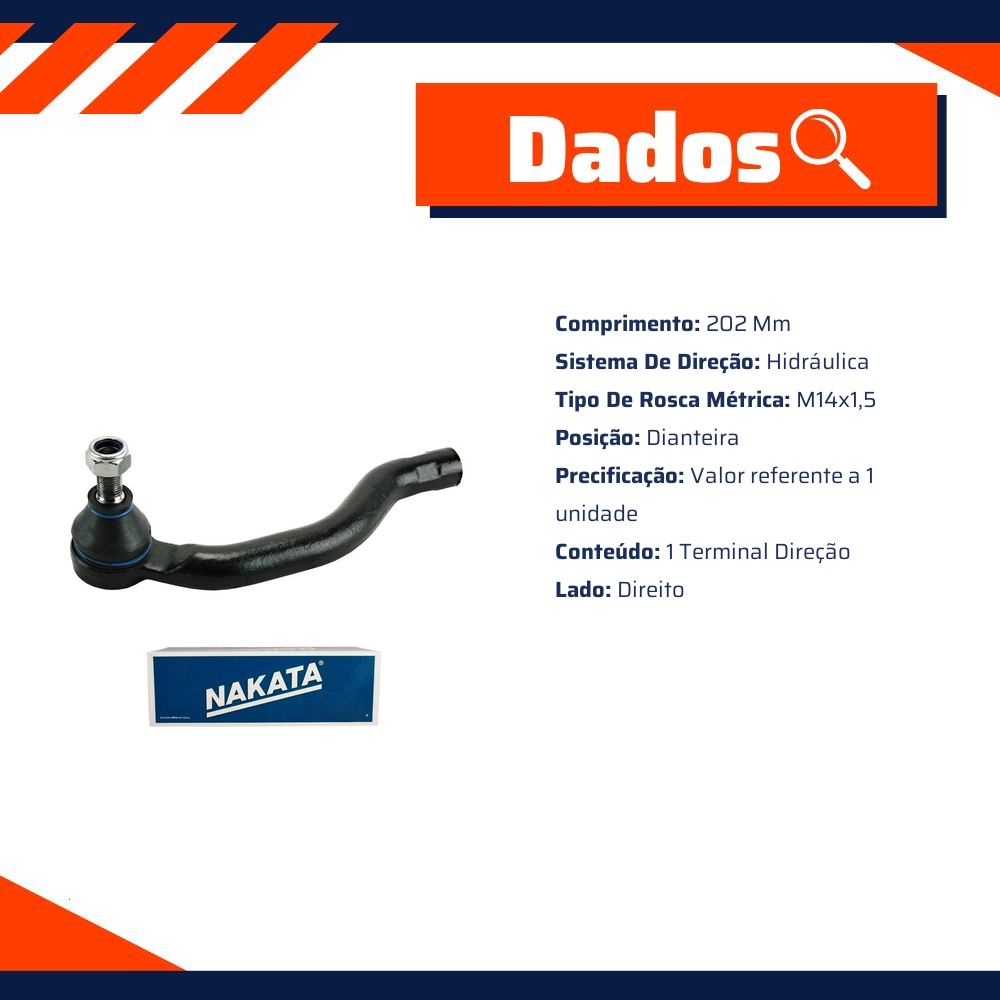 Terminal de Direção Dianteiro Direito para Honda Civic - Nakata - N 99096