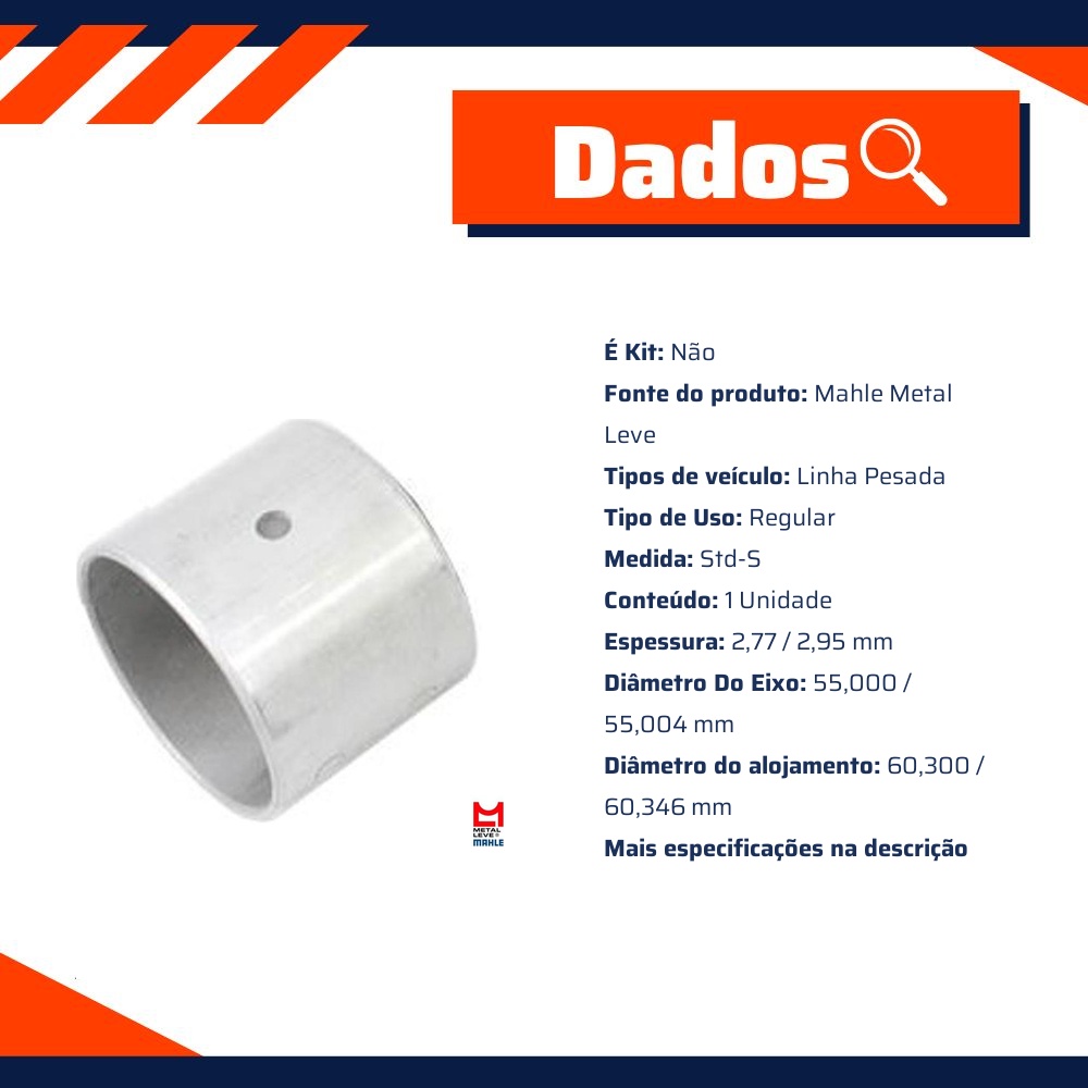 Bucha de Biela STD-S para Volvo NL12 360 e NL12 410 - Mahle Metal Leve - BG-502-U STD-S