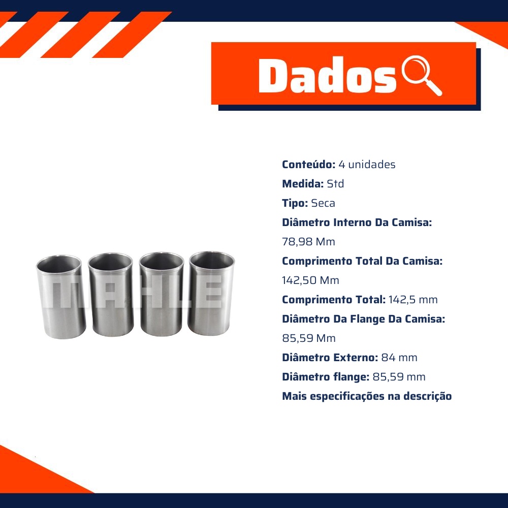 Jogo de Camisas de Cilindro STD para Chevrolet Monza e Monza Hatch - Mahle Metal Leve - C1282 STD