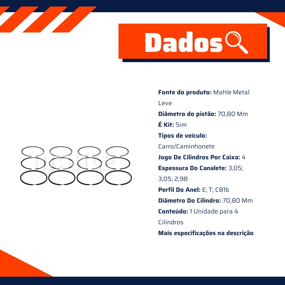 Jogo de Anéis do Pistão 0,60 4 Cilindros - Mahle Metal Leve - STA7500 0,60